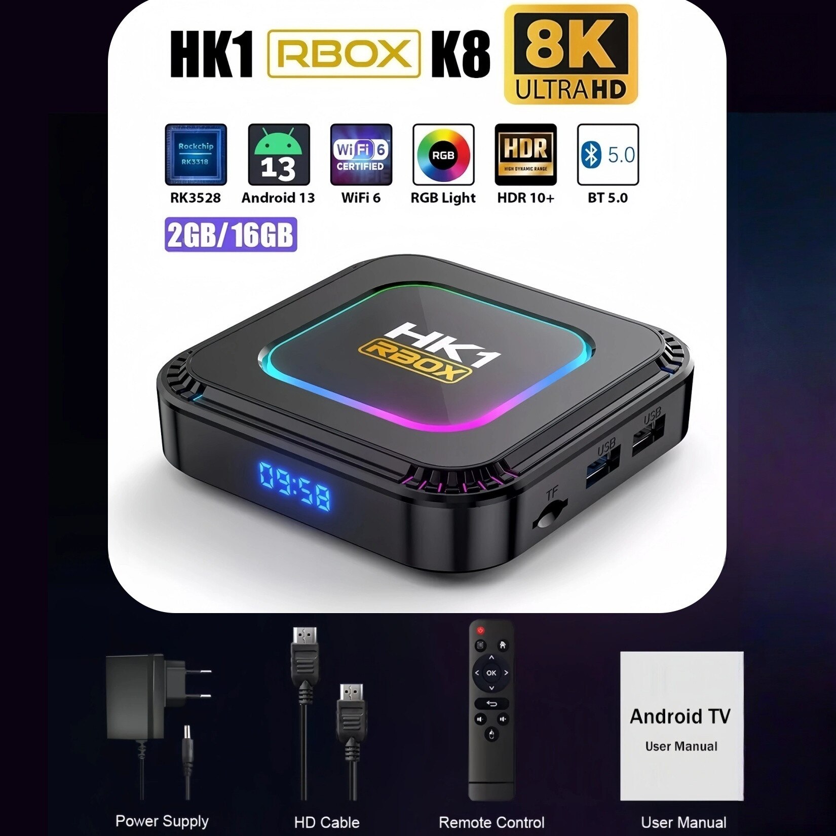 Jfyu JFYU® okostévé doboz, 8K Ultra HD, négymagos ARM Cortex-A53 processzor ...