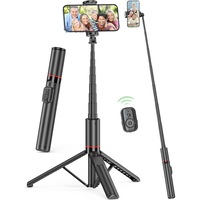 Trepied selfie stick de 52 inchi, suport de trepied extensibil pentru telefon mobil all-in-1 din aluminiu cu telecomanda, rotire la 360 ° trepied de calatorie usor si portabil pentru telefon mobil compatibil cu iPhone 16/15/14/13 / Android