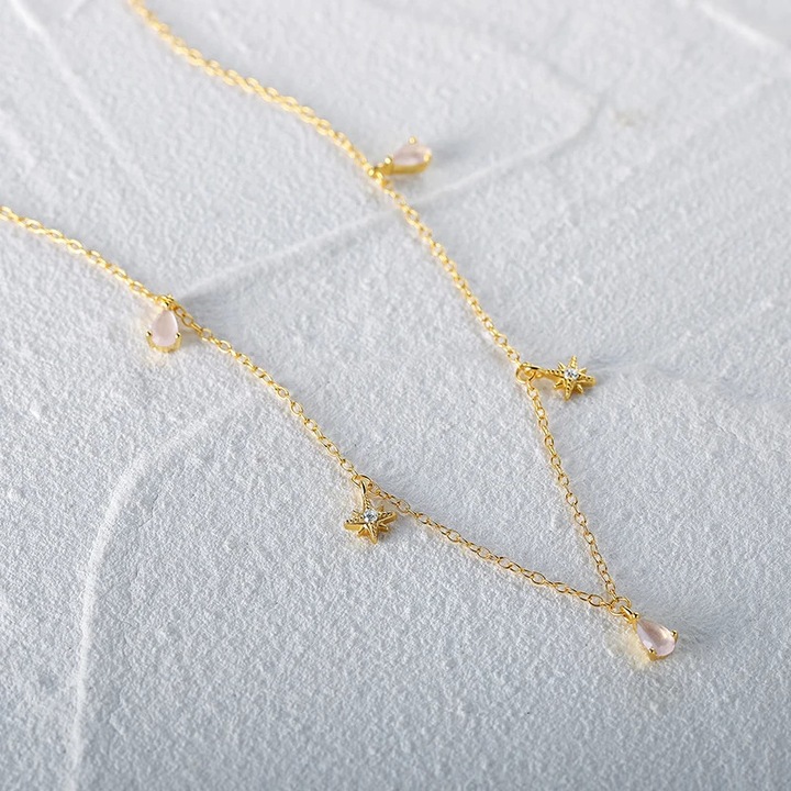 Colier Stellar Rose, cu stelute si picaturi elegante