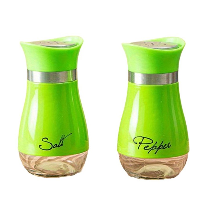 Set 2 recipiente sare si piper, sticla, verde, 3.4 oz