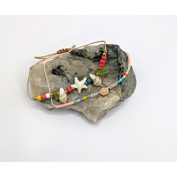 Martisor Set 2 Bratari Multicolor lucrate manual, margele Miyuki, scoici naturale, dimensiune reglabila