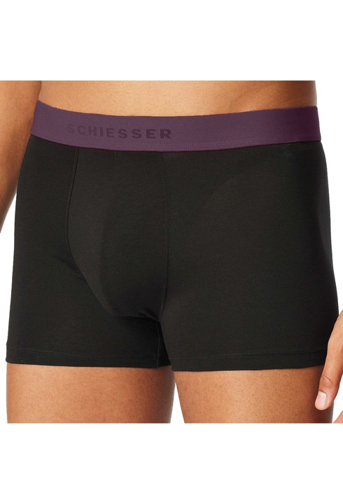 Schiesser, Set de 5 perechi de boxeri cu banda logo in talie, Negru, Gri, Albastru, 3XL
