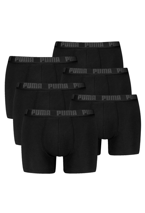 Puma, Set de boxeri cu banda logo in talie - 6 perechi, Negru