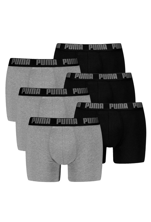 Puma, Set de boxeri cu banda logo in talie - 6 perechi, Negru/Gri