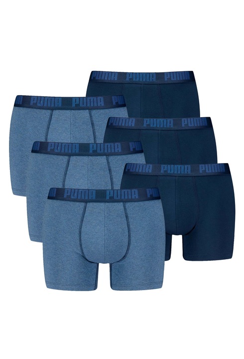 Puma, Set de boxeri cu banda logo in talie - 6 perechi, Albastru