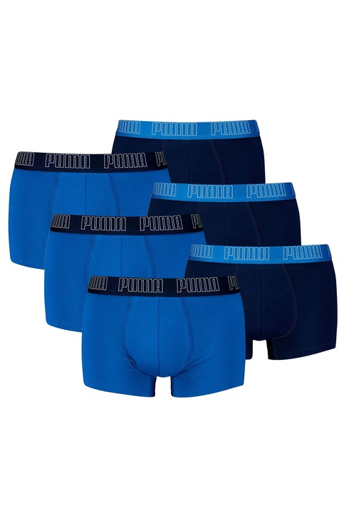 Puma, Set de boxeri din amestec de bumbac cu logo - 6 perechi, Albastru