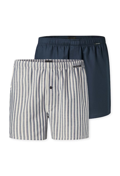 Schiesser, Set de boxeri de bumbac cu talie elastica - 2 perechi, Alb/Albastru