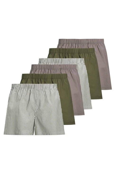 Jack & Jones, Set de boxeri de bumbac cu talie elastica - 6 perechi, Alb/Verde/Maro