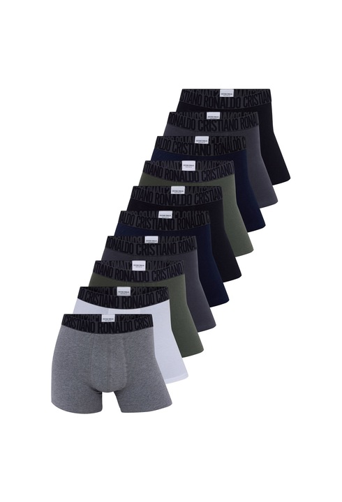 CR7, Set de boxeri cu banda elastica in talie - 10 piese, Negru/Gri/Albastru