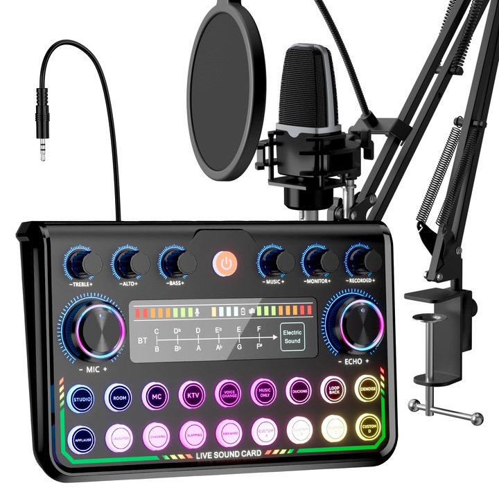 Podcast All-In-One szett Sinwe stúdiómixer kondenzátor mikrofonnal, Plug & Play audiokártya, PC-hez és okostelefonhoz