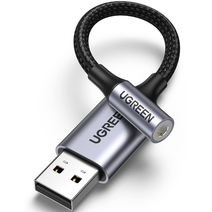 USB hangadapter 3,5 mm-es jack csatlakozóhoz, UGREEN, 4 tűs