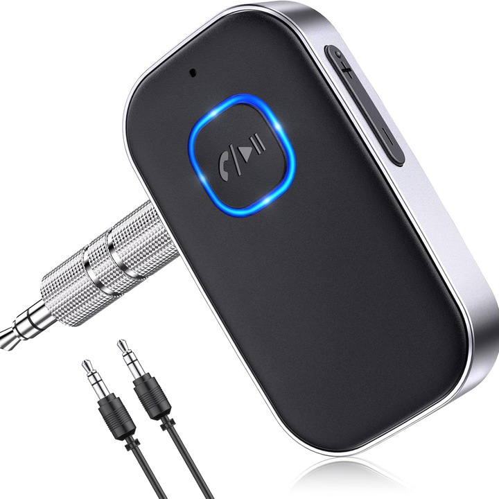 Adaptor Bluetooth auto TREXORA, 3.5mm AUX, negru/argintiu, universal, 12h autonomie