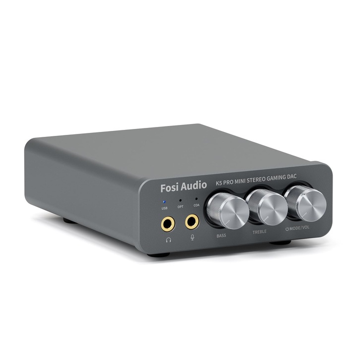 Fosi Audio K5 Pro DAC erősítő, USB C, USB/optikai/koaxiális bemenetek, Aux/RCA 3,5 mm-es kimenet