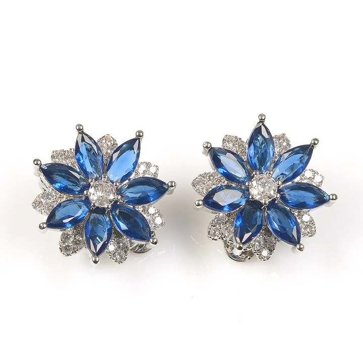 Cercei clips floare cu pietre albastre, Meli Melo Paris