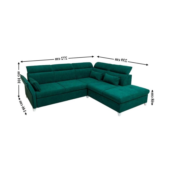 Coltar Extensibil Barry - Vega 27 Dreapta, cu Lada de Depozitare, 272 x 146 x 101 cm, Stofa Verde