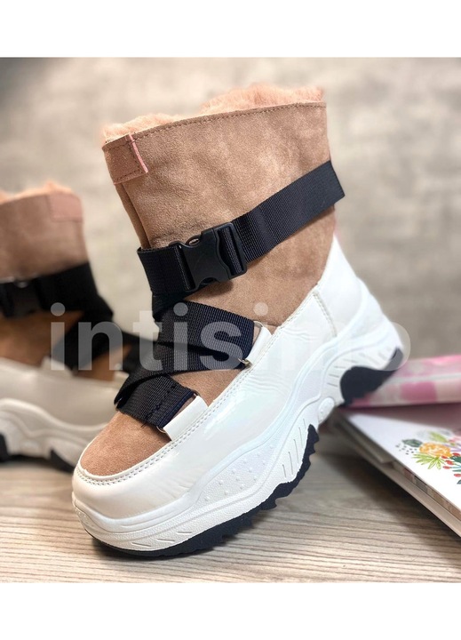 Ghete Dama, Imblanite, Black, Piele Intoarsa Eco, Roz, Maro
