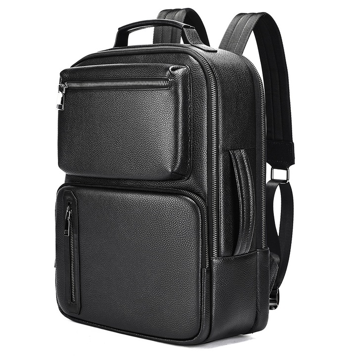 Lucmark multifunkcionális táska valódi bőrből, 42x30x14 cm, fekete - hátizsák és kézitáska, laptop rekesz, gurulós tartó