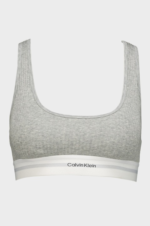 CALVIN KLEIN, Organikuspamut- és modáltartalmú bordázott sportmelltartó, Melange szürke