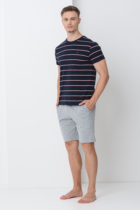 Tommy Hilfiger, Къса раирана пижама, Сив меланж/Тъмносин, S