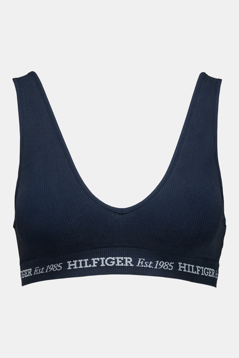 Tommy Hilfiger, Bustiera din amestec de bumbac cu banda logo, Albastru ultramarin