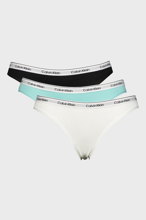 CALVIN KLEIN, Set de chiloti cu logo - 3 perechi, Alb, Negru, Turcoaz, M