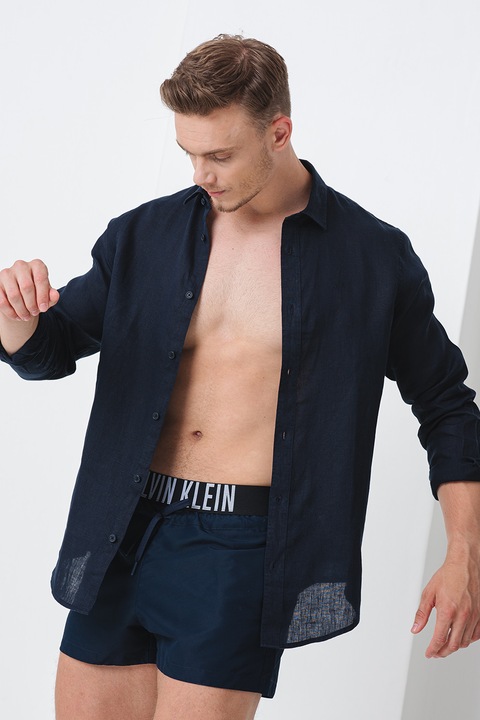 CALVIN KLEIN, Плувни шорти с връзки и лого, Тъмносин