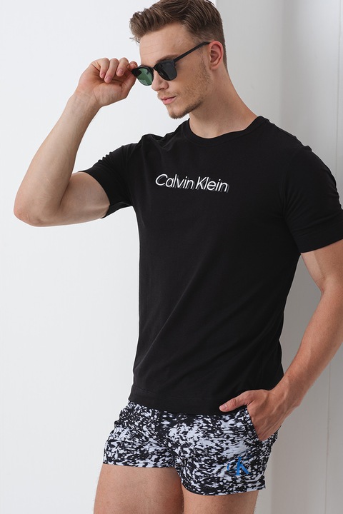 CALVIN KLEIN, Pantaloni scurti de baie cu model in carouri, Negru stins/Alb murdar