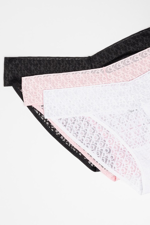 CALVIN KLEIN, Set de chiloti din dantela cu talie joasa - 3 perechi, Alb, Negru, Roz pastel, L