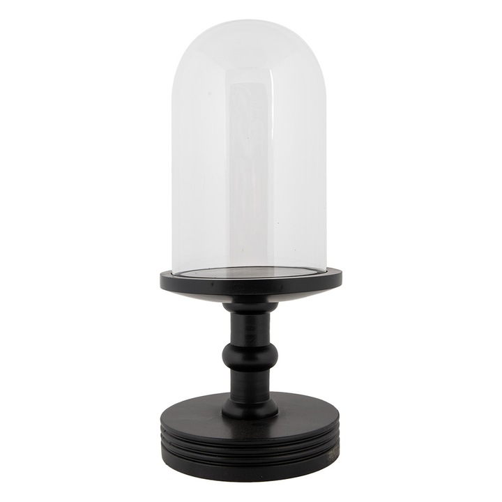 Fekete üveg-fa dísztálca Ø 17x40 cm