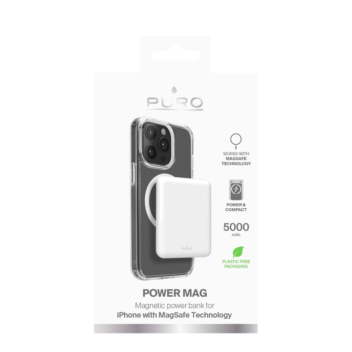 Powerbank Puro Power Mag 5000 mAh MagSafe USB-C - fehér, 15 W