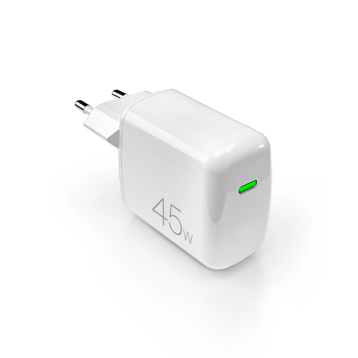 Зарядно Puro Super Mini 45W PD GaN USB-C, бяло, компактно, бързо
