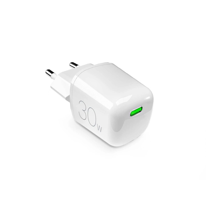Puro MiniPro 30W GaN USB-C töltő, fehér, ultrakompakt, okostelefonokhoz, táblagépekhez és laptopokhoz