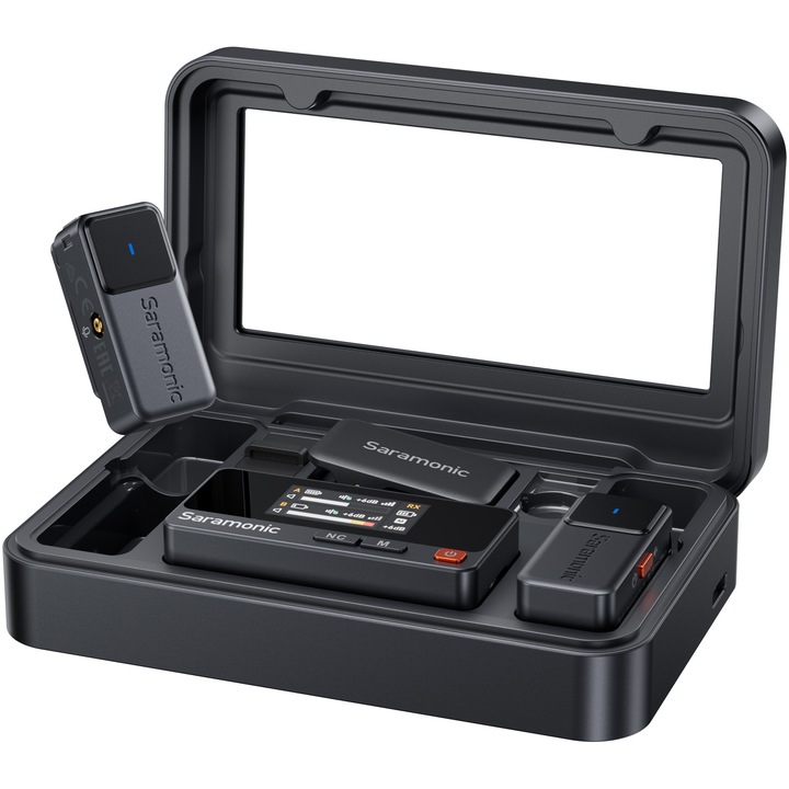 Kit Microfon wireless Saramonic Air, 2x microfon, 1x receptor, Wireless, Type-C, 3.5mm TRS, Carcasa incarcare