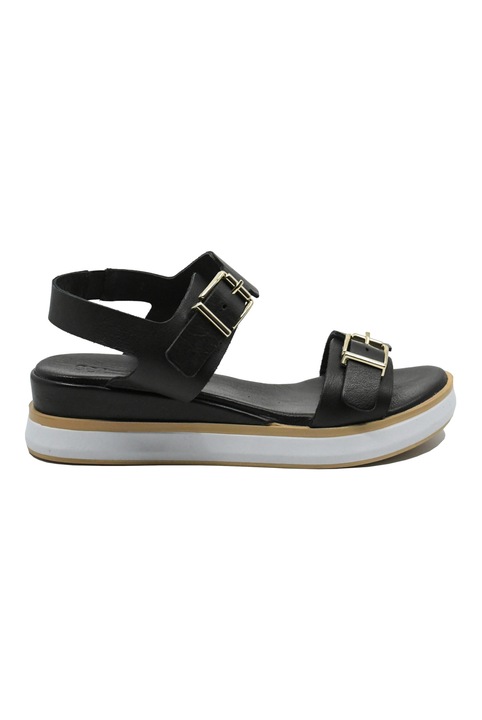 Sandale Anna Viotti cu catarame, negre din piele naturala GOR2511, Negru