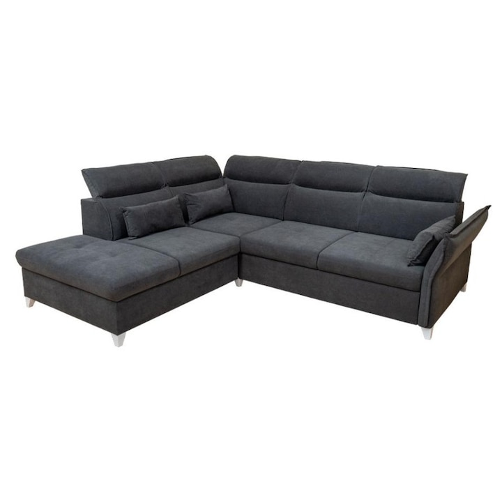 Coltar Extensibil Barry - Vega 34 Stanga, cu Lada de Depozitare, 272 x 146 x 101 cm, Stofa Gri Inchis