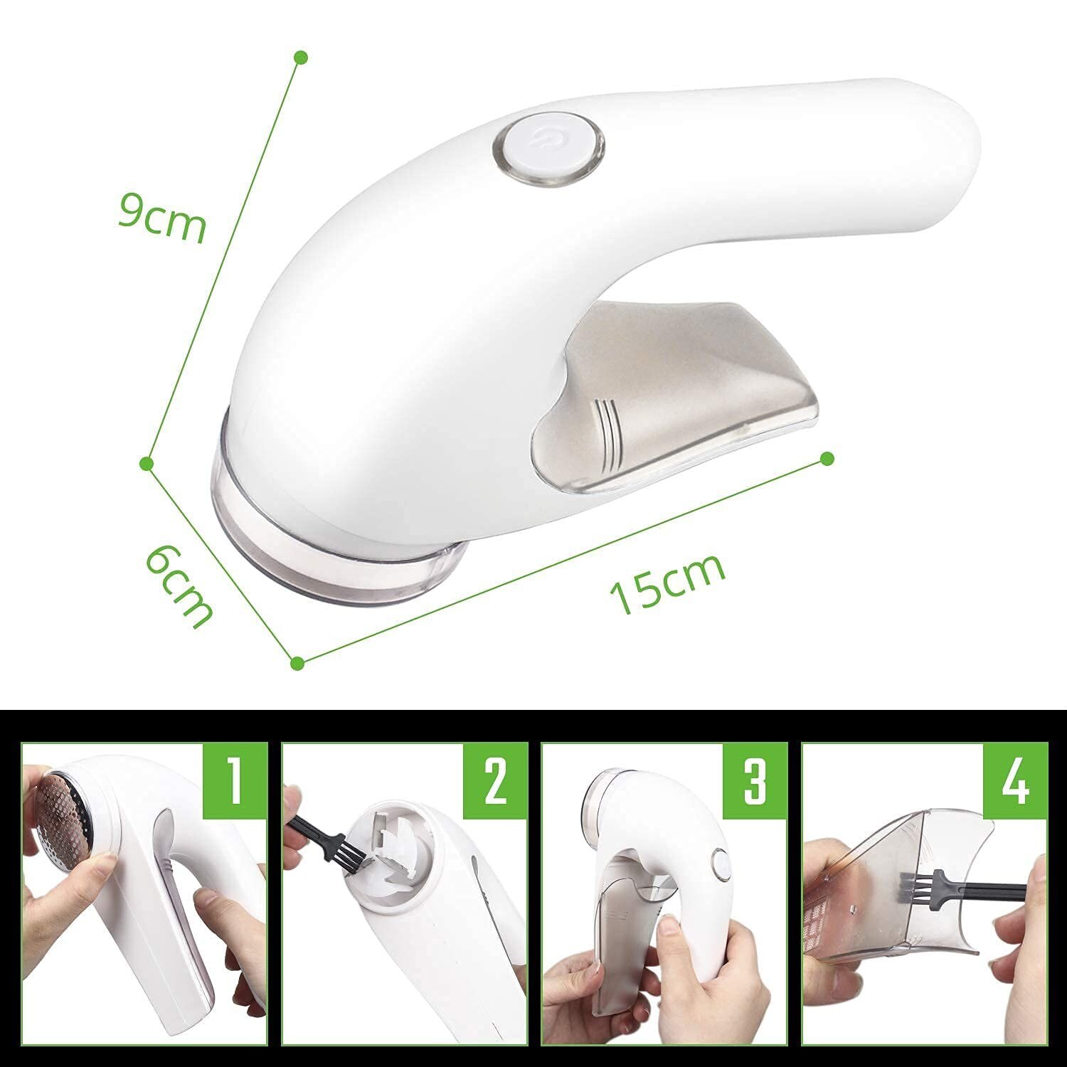 Aparat Pentru Curatat Scame, Par Si Praf, Trimmer pentru Diferite Tipuri De Material, Cu Lame Din Otel Inoxidabil, Maner Ergonomic, Incarcare Prin USB, 15x6x9 cm, Alb