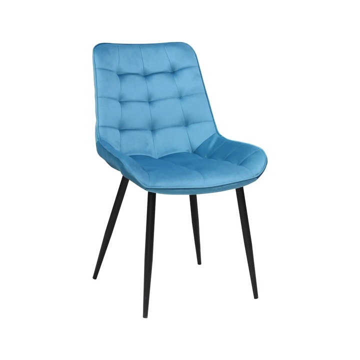 Scaun Onix Turcoaz Deschis, tapitat cu material textil, picioare metalice negre, 87x53 cm