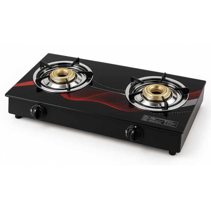 Aragaz cu plita din sticla, 2 arzatoare, alimentare GPL butelie – compact si eficient pentru camping si spatii mici