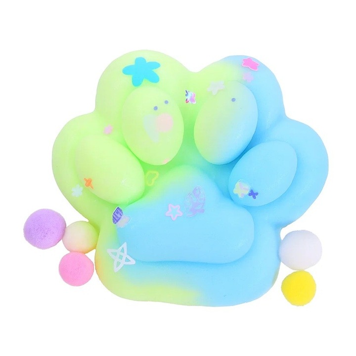 Jucarie Antistres Squishy, Flippy, cu Revenire Lenta, Labuta de Pisica Pufoasa, 7.5 cm, Ambalaj Transparent, Model 27059, Multicolor