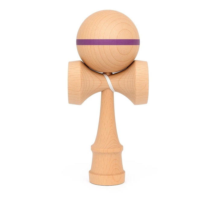 Kendama Interaktív Játék, Fa, 18 cm, Ügyességi Játék Gyermekeknek és Felnőtteknek, Csíkos Minta, Lila