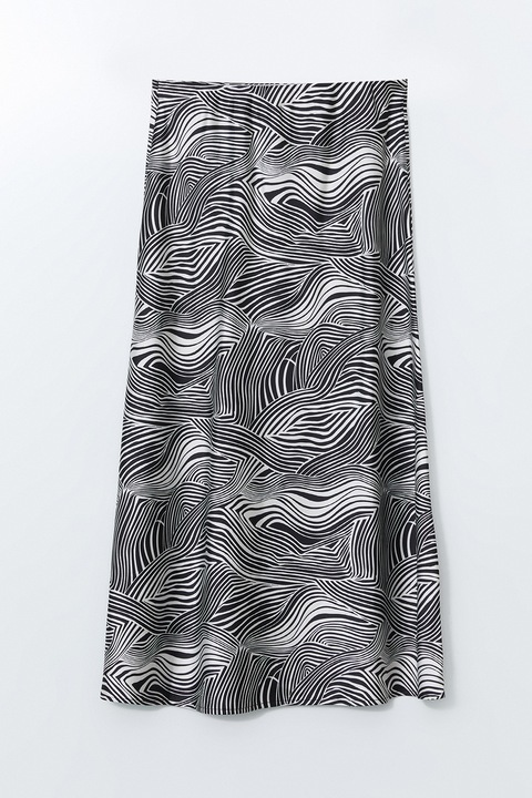 LC WAIKIKI, Fusta evazata cu imprimeu abstract, Alb/Negru