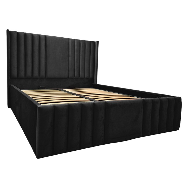 Pat dublu tapitat Nordis 180 x 200 negru cu somiera rabatabila inclusa