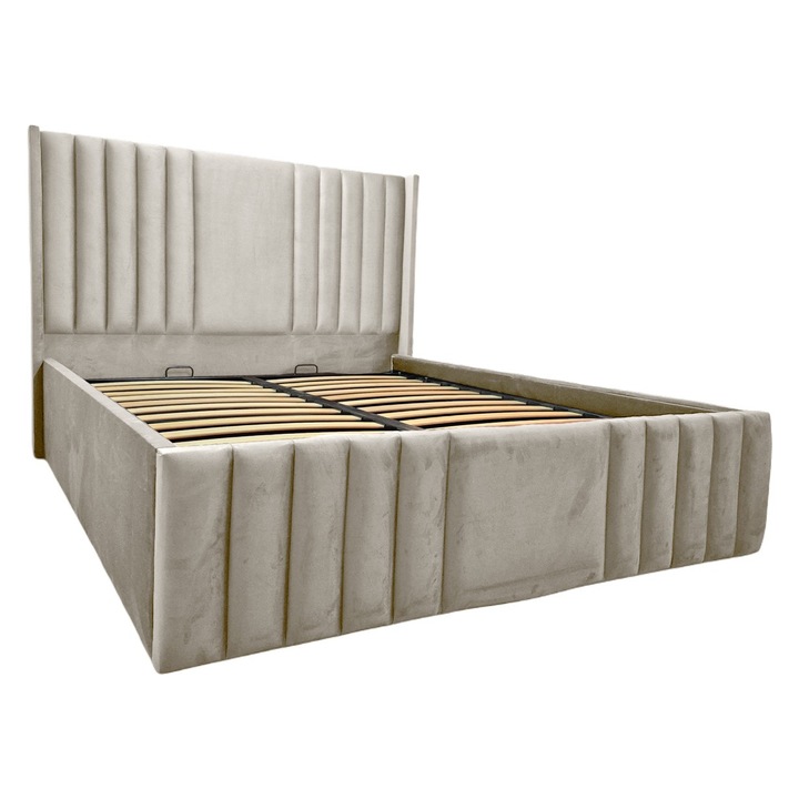 Pat dublu tapitat Nordis 180 x 200 crem cu somiera rabatabila inclusa