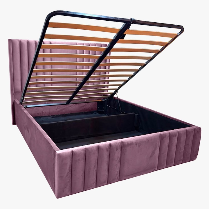 Pat dublu tapitat Nordis 180 x 200 roz pudrat cu somiera rabatabila inclusa