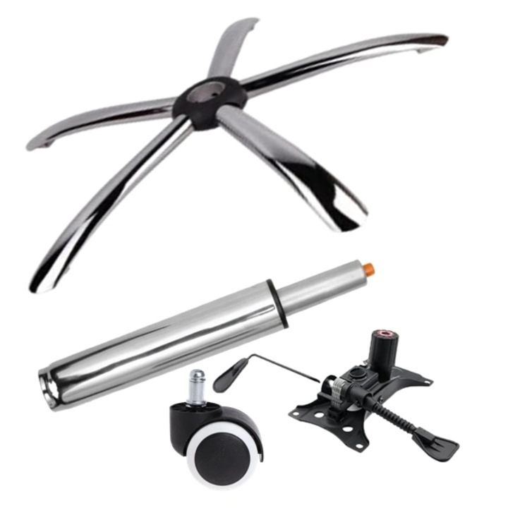 Set placuta balans metalica 25 x 15 cm, baza 60 cm, rola universala cauciuc si cilindru piston, gaz, pentru scaune birou, argintiu, 35 cm