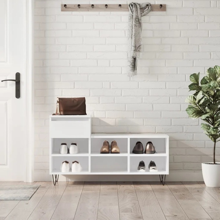 VidaXL cipősszekrény, magasfényű fehér, 102x36x60cm, fiókkal és 6 rekesszel