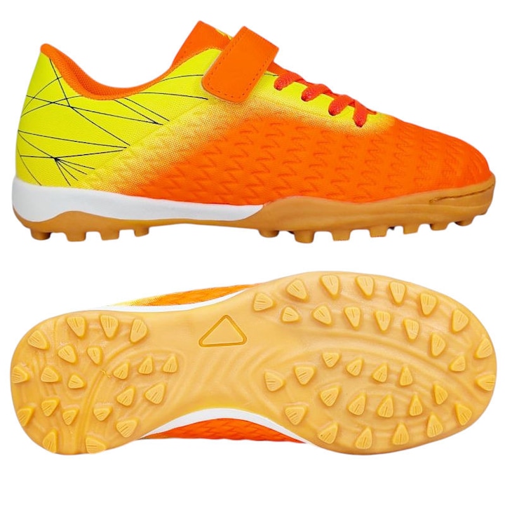 Детски футболни обувки Permani, екокожа, велкро, жълти/оранжеви