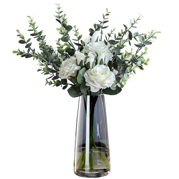 Vaza moderna din sticla, vaza decorativa eleganta si stilata pentru flori, accesoriu decorativ pentru casa