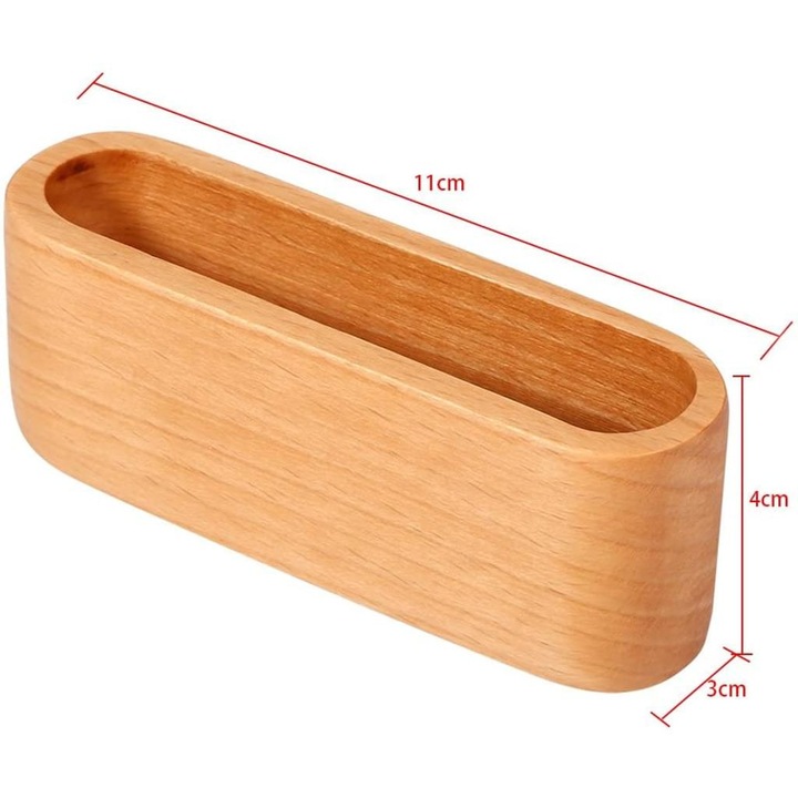 Suport carti de vizita din lemn fag si nuc, compact, maro si natural, 15x7x5cm