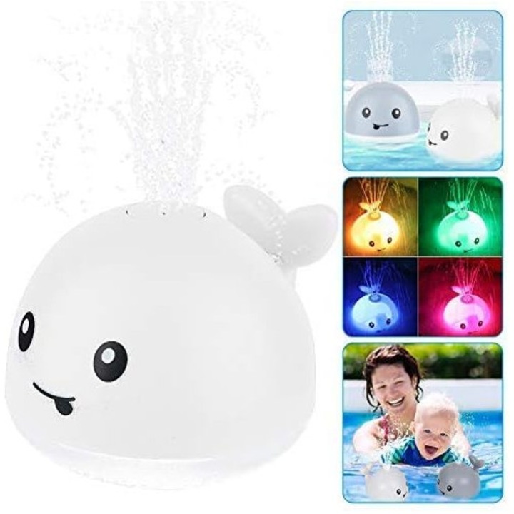 Jucarie de baie pentru bebelusi cu apa, jucarie plutitoare de baie cu inductie de pulverizare cu balena cu lumina si muzica, jucarie de pulverizare cu apa pentru piscina pentru bebelusi de 1 an si peste, copii mici, cadou de petrecere